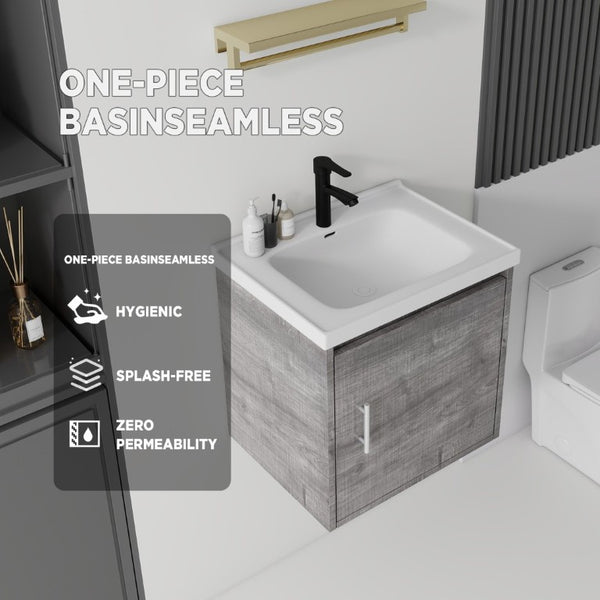 English Elm 20 Inch Floating Bathroom Vanity with Plywood Cabinet and Ceramic Sink for Small Spaces Grey - B B2775P510798