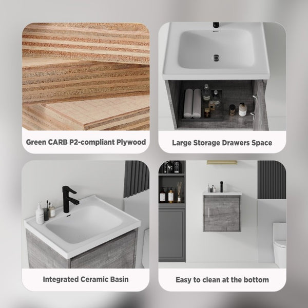 English Elm 20 Inch Floating Bathroom Vanity with Plywood Cabinet and Ceramic Sink for Small Spaces Grey - B B2775P510798