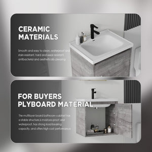 English Elm 20 Inch Floating Bathroom Vanity with Plywood Cabinet and Ceramic Sink for Small Spaces Grey - B B2775P510798