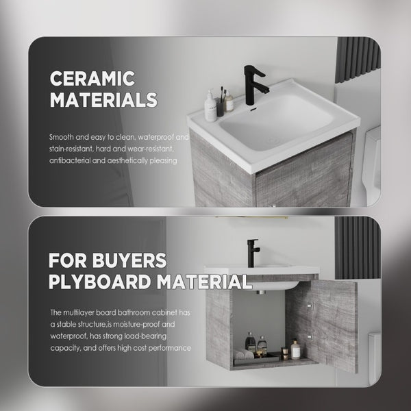 English Elm 20 Inch Floating Bathroom Vanity with Plywood Cabinet and Ceramic Sink for Small Spaces Grey - B B2775P510798