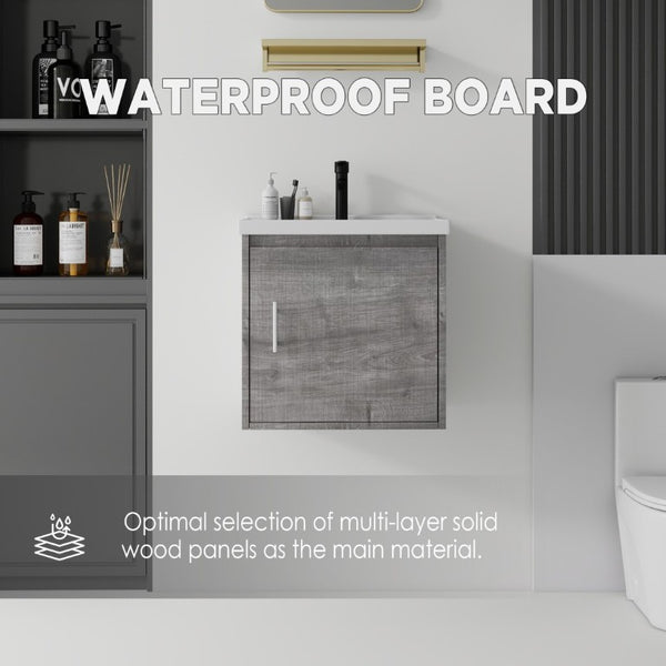 English Elm 20 Inch Floating Bathroom Vanity with Plywood Cabinet and Ceramic Sink for Small Spaces Grey - B B2775P510798