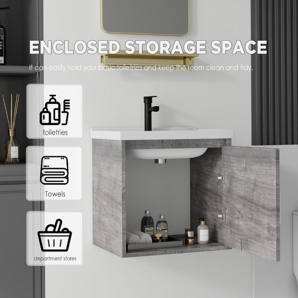 English Elm 20 Inch Floating Bathroom Vanity with Plywood Cabinet and Ceramic Sink for Small Spaces Grey - B B2775P510798