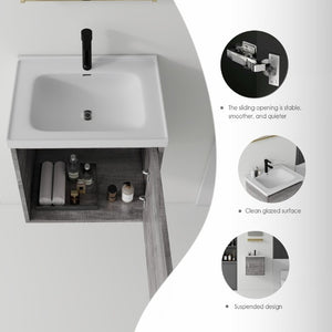 English Elm 20 Inch Floating Bathroom Vanity with Plywood Cabinet and Ceramic Sink for Small Spaces Grey - B B2775P510798