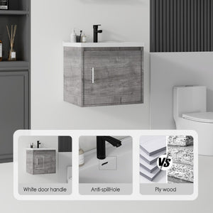 English Elm 20 Inch Floating Bathroom Vanity with Plywood Cabinet and Ceramic Sink for Small Spaces Grey - B B2775P510798