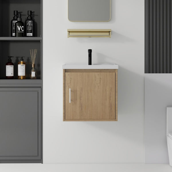 English Elm 20 Inch Floating Bathroom Vanity with Plywood Cabinet and Ceramic Sink for Small Spaces Oak - A B2775P510799