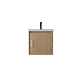 English Elm 20 Inch Floating Bathroom Vanity with Plywood Cabinet and Ceramic Sink for Small Spaces Oak - A B2775P510799