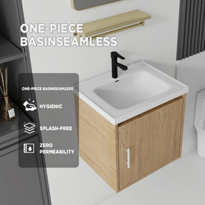 English Elm 20 Inch Floating Bathroom Vanity with Plywood Cabinet and Ceramic Sink for Small Spaces Oak - A B2775P510799