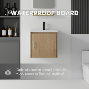 English Elm 20 Inch Floating Bathroom Vanity with Plywood Cabinet and Ceramic Sink for Small Spaces Oak - A B2775P510799