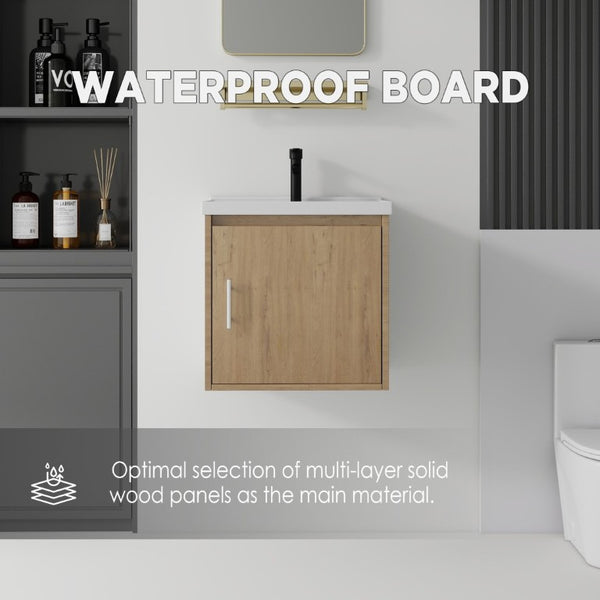English Elm 20 Inch Floating Bathroom Vanity with Plywood Cabinet and Ceramic Sink for Small Spaces Oak - A B2775P510799