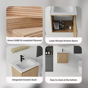 English Elm 20 Inch Floating Bathroom Vanity with Plywood Cabinet and Ceramic Sink for Small Spaces Oak - A B2775P510799