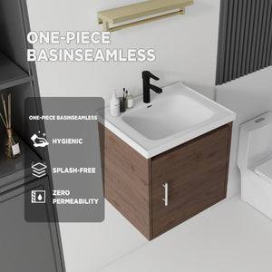English Elm 20 Inch Floating Bathroom Vanity with Plywood Cabinet and Ceramic Sink for Small Spaces Brown B2775P510800