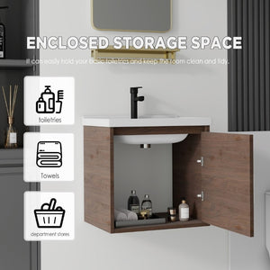 English Elm 20 Inch Floating Bathroom Vanity with Plywood Cabinet and Ceramic Sink for Small Spaces Brown B2775P510800