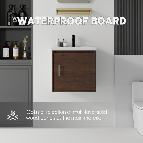English Elm 20 Inch Floating Bathroom Vanity with Plywood Cabinet and Ceramic Sink for Small Spaces Brown B2775P510800