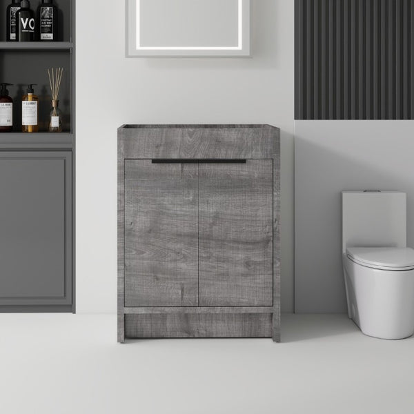 English Elm 24 Inch Freestanding Bathroom Vanity Cabinet Plywood Build with Soft Close Doors Grey B2775P510813