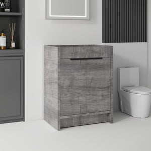English Elm 24 Inch Freestanding Bathroom Vanity Cabinet Plywood Build with Soft Close Doors Grey B2775P510813