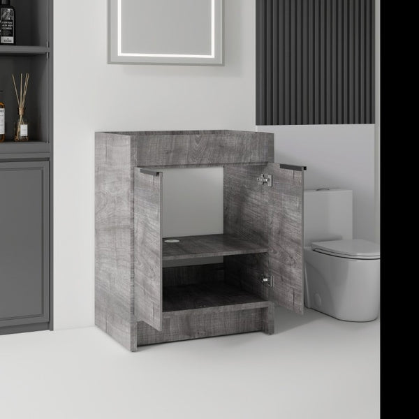 English Elm 24 Inch Freestanding Bathroom Vanity Cabinet Plywood Build with Soft Close Doors Grey B2775P510813