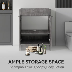 English Elm 24 Inch Freestanding Bathroom Vanity Cabinet Plywood Build with Soft Close Doors Grey B2775P510813