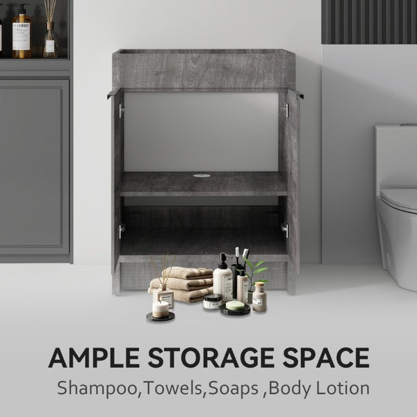 English Elm 24 Inch Freestanding Bathroom Vanity Cabinet Plywood Build with Soft Close Doors Grey B2775P510813