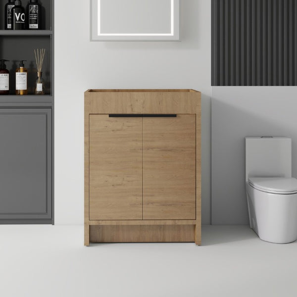 English Elm 24 Inch Freestanding Bathroom Vanity Cabinet Plywood Build with Soft Close Doors Oak B2775P510814