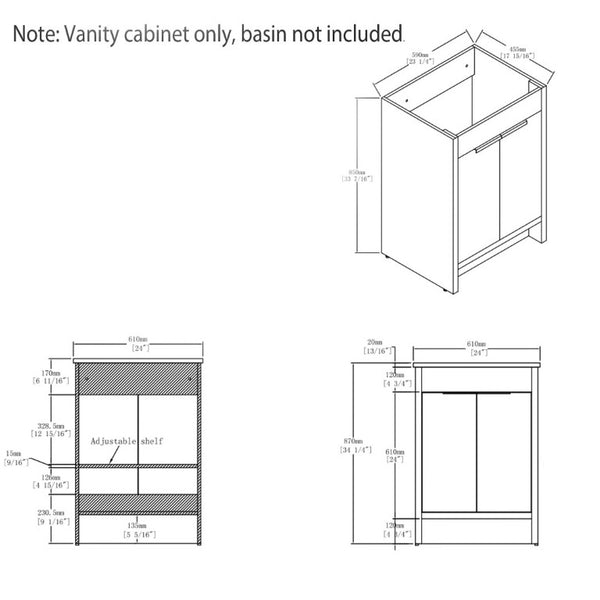 English Elm 24 Inch Freestanding Bathroom Vanity Cabinet Plywood Build with Soft Close Doors Oak B2775P510814