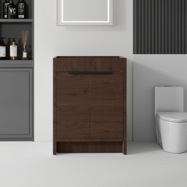 English Elm 24 Inch Freestanding Bathroom Vanity Cabinet Plywood Build with Soft Close Doors Brown B2775P510815