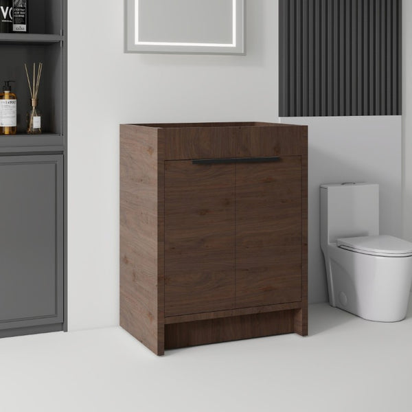 English Elm 24 Inch Freestanding Bathroom Vanity Cabinet Plywood Build with Soft Close Doors Brown B2775P510815