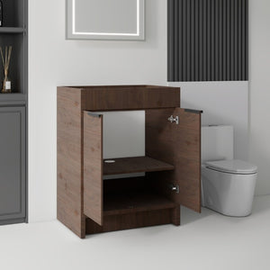 English Elm 24 Inch Freestanding Bathroom Vanity Cabinet Plywood Build with Soft Close Doors Brown B2775P510815