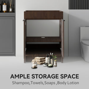 English Elm 24 Inch Freestanding Bathroom Vanity Cabinet Plywood Build with Soft Close Doors Brown B2775P510815