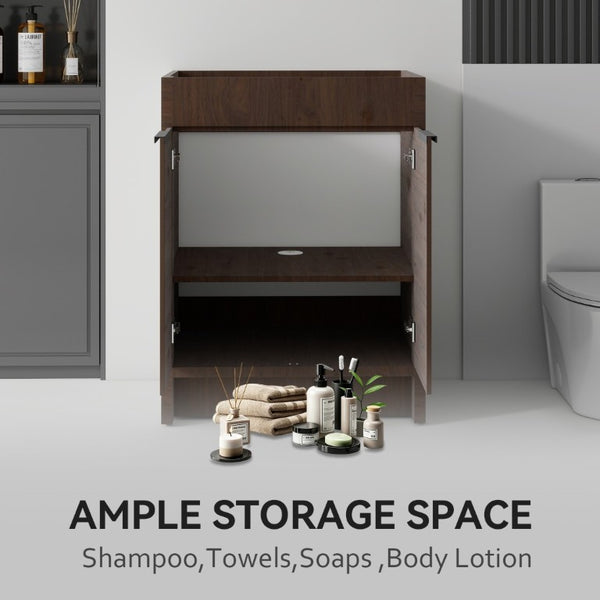 English Elm 24 Inch Freestanding Bathroom Vanity Cabinet Plywood Build with Soft Close Doors Brown B2775P510815