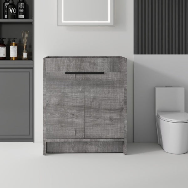 English Elm 30 Inch Freestanding Bathroom Vanity Cabinet Plywood Build Soft Close Doors Gray Finish Grey B2775P510816
