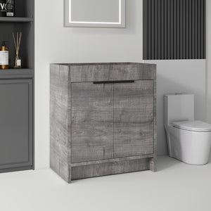English Elm 30 Inch Freestanding Bathroom Vanity Cabinet Plywood Build Soft Close Doors Gray Finish Grey B2775P510816