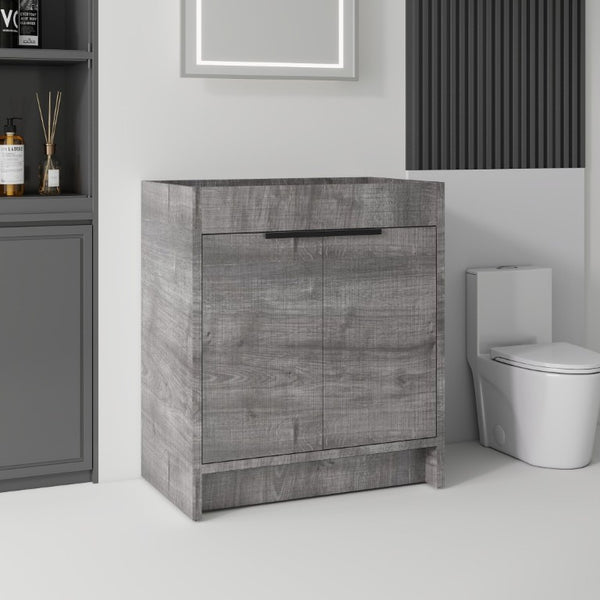 English Elm 30 Inch Freestanding Bathroom Vanity Cabinet Plywood Build Soft Close Doors Gray Finish Grey B2775P510816
