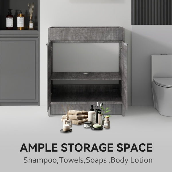 English Elm 30 Inch Freestanding Bathroom Vanity Cabinet Plywood Build Soft Close Doors Gray Finish Grey B2775P510816