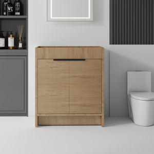 English Elm 30 Inch Freestanding Bathroom Vanity Cabinet Plywood Build Soft Close Doors Gray Finish Oak B2775P510817