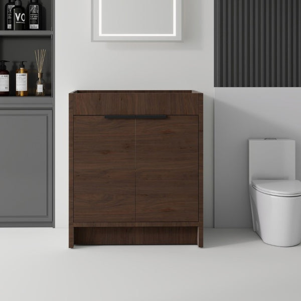 English Elm 30 Inch Freestanding Bathroom Vanity Cabinet Plywood Build Soft Close Doors Gray Finish Brown B2775P510818