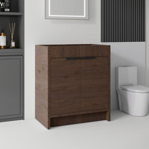 English Elm 30 Inch Freestanding Bathroom Vanity Cabinet Plywood Build Soft Close Doors Gray Finish Brown B2775P510818