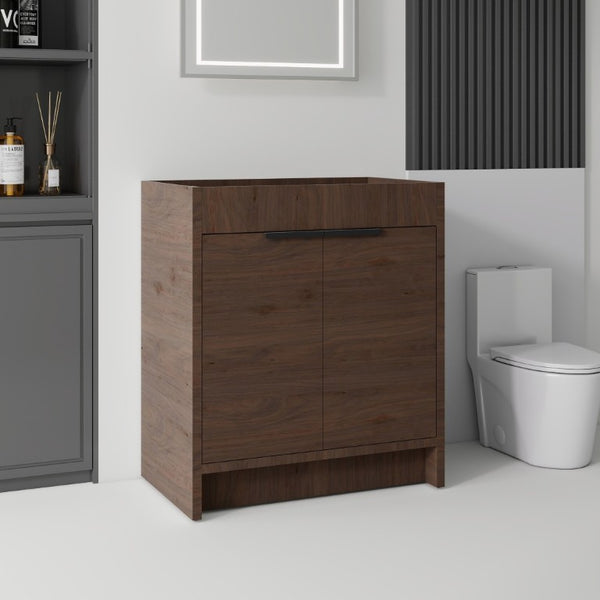 English Elm 30 Inch Freestanding Bathroom Vanity Cabinet Plywood Build Soft Close Doors Gray Finish Brown B2775P510818
