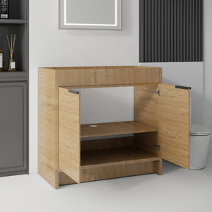 English Elm 30 Inch Freestanding Bathroom Vanity Plywood Cabinet with Soft Close Doors and Storage Oak B2775P510820