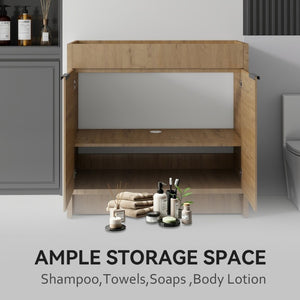 English Elm 30 Inch Freestanding Bathroom Vanity Plywood Cabinet with Soft Close Doors and Storage Oak B2775P510820