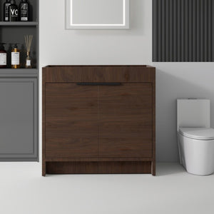 English Elm 30 Inch Freestanding Bathroom Vanity Plywood Cabinet with Soft Close Doors and Storage Brown B2775P510821