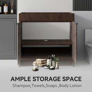 English Elm 30 Inch Freestanding Bathroom Vanity Plywood Cabinet with Soft Close Doors and Storage Brown B2775P510821