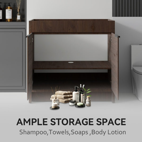 English Elm 30 Inch Freestanding Bathroom Vanity Plywood Cabinet with Soft Close Doors and Storage Brown B2775P510821