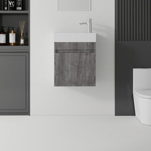 English Elm 18 Inch Wall Mounted Floating Bathroom Vanity with Ceramic Basin and Soft Close Cabinet Grey B2775P510831