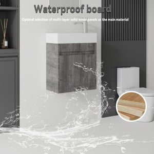 English Elm 18 Inch Wall Mounted Floating Bathroom Vanity with Ceramic Basin and Soft Close Cabinet Grey B2775P510831