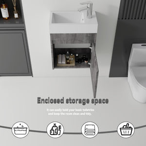 English Elm 18 Inch Wall Mounted Floating Bathroom Vanity with Ceramic Basin and Soft Close Cabinet Grey B2775P510831