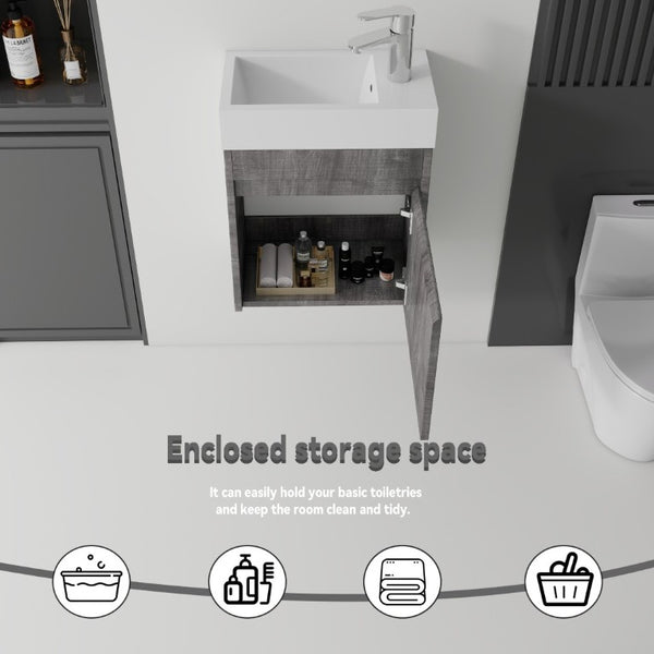 English Elm 18 Inch Wall Mounted Floating Bathroom Vanity with Ceramic Basin and Soft Close Cabinet Grey B2775P510831