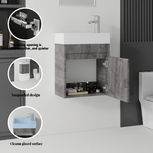 English Elm 18 Inch Wall Mounted Floating Bathroom Vanity with Ceramic Basin and Soft Close Cabinet Grey B2775P510831