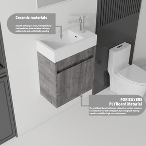 English Elm 18 Inch Wall Mounted Floating Bathroom Vanity with Ceramic Basin and Soft Close Cabinet Grey B2775P510831