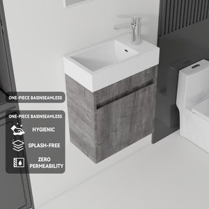 English Elm 18 Inch Wall Mounted Floating Bathroom Vanity with Ceramic Basin and Soft Close Cabinet Grey B2775P510831