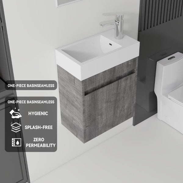 English Elm 18 Inch Wall Mounted Floating Bathroom Vanity with Ceramic Basin and Soft Close Cabinet Grey B2775P510831